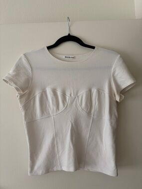 Reformation White Corset-Seam Short Sleeve Tee